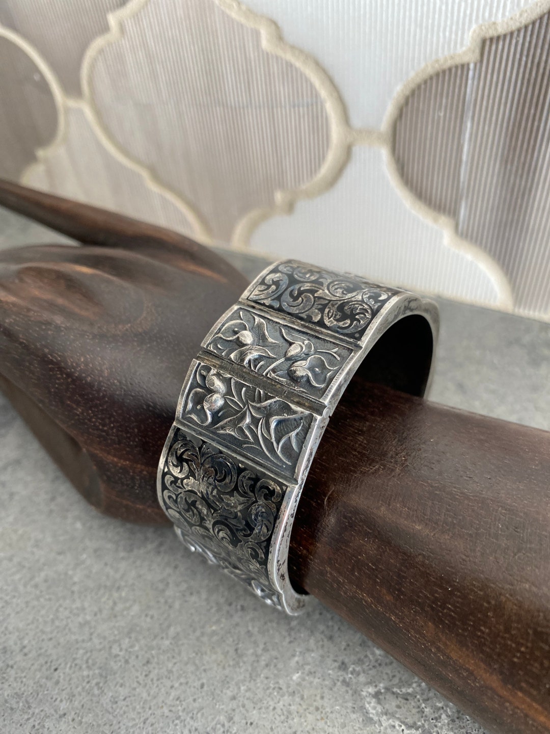 Bracelet En Argent Massif 925 Style Jonc Tressé Art Nouveau/déco - Ancien Avec Nacre - Occasion