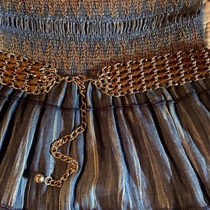 Vintage 1970’s Boho Leather & Metal Woven Belt...