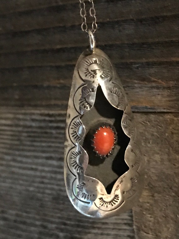 Rare Vintage Native American Navajo Coral Sterling Silver Shadowbox Bracelet Rare Vintage Native American Navajo Coral Sterling Silver Shadowbox Bracelet