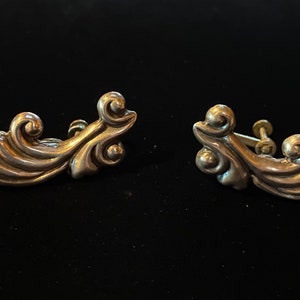 Vintage 40-50s Mexican Sterling Silver Art Nouveau Earrings~Nice Patina! Signed Mexico & Silver~Margot De Taxco? Los Castillos?