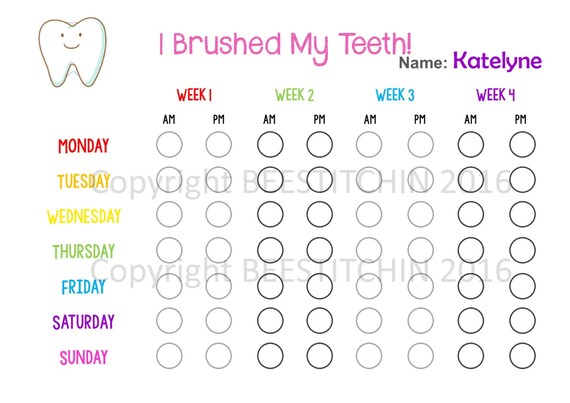 Monthly Tooth Brushing Chart