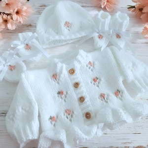 Unique hand knitted baby girls cardigan,Floral embroidery girl&#39;s sweater, Hand made baby cardigan, Toddler sweater, baby shower gift