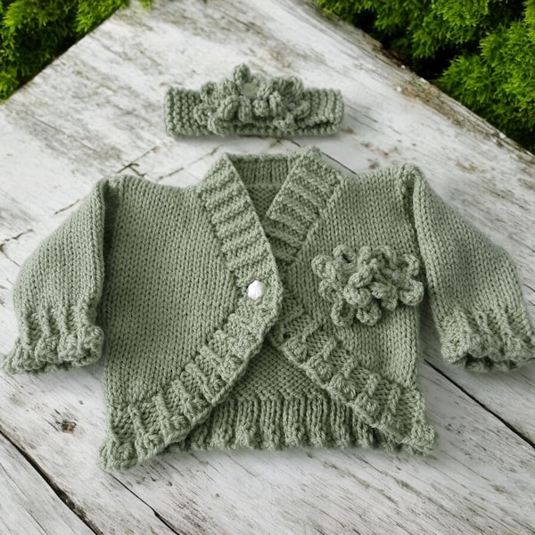 Hand-Knitted Baby Cardigan & Headband Set: Soft knitted Bolero