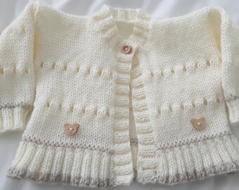 Hand knitted unisex baby cardigan, NEWBORN Hand Knitted, Coming Home Outfit, gender neutral, Baby knit Cardigan, Baby Shower Gift