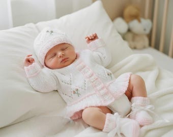 Hand Knitted Baby Girl Cardigan : Frilly Hem Sweater, Newborn or toddler Gift