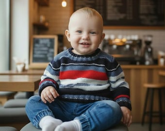 Hand Knit Boy sweater - striped jumper - winter jumper - toddlers boys pullover