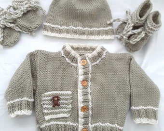 Baby home coming outfit, grey baby outfit, Gender neutral outfit, Newborn take home outfit, Hand Knitted baby outfit, Baby winter outfit