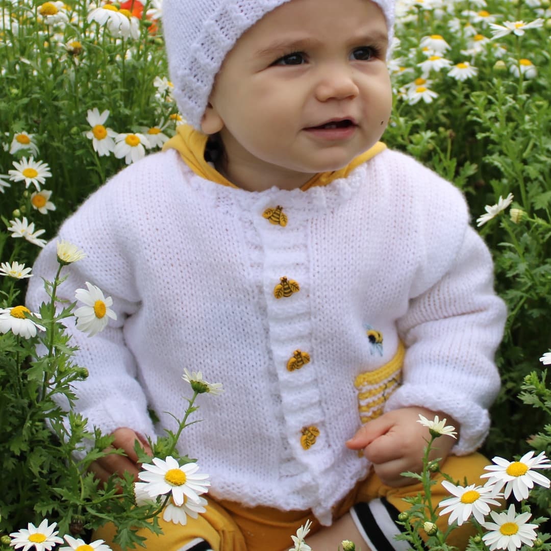 Hand Knitted Baby Bee Cardigan With Matching Hat, Bumble Bee, Baby Gift