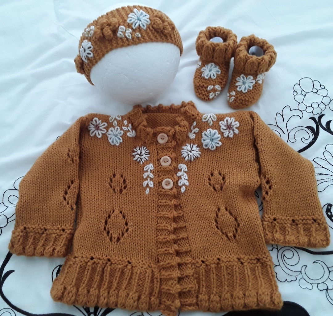 Hand Knitted Girls Cardigan Girls Gold Cardigan Boho Jacket Etsy
