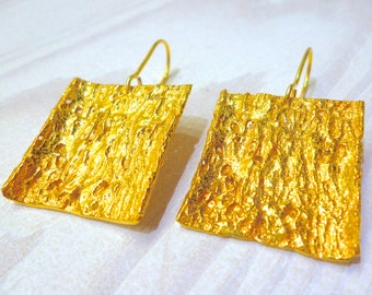 Gold Dangle Square Statement Earrings, Large Inspirational Earrings, Handmade Jewelry, Big Elegant Chic Earrings, Gift for Women for her mom