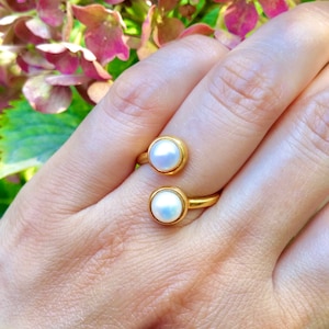 Gold Real Pearl Stacking Ring, Open Pearl Ring, Elegant Ring, Minimalist Ring, Bridesmaid Gift, Birthday Gift for women