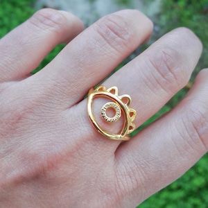 Gold Evil Eye Ring Adjustable, Jewelry for Women Evil Eye, Classic Evil Eye Ring Brass or Sterling Silver, Third Eye Ring, Evil Eye Gifts