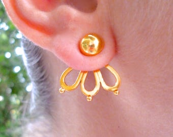 Gift for Women, Ear Jacket, Gold Geometric, Front Back Earrings, Flower Earrings, Christmas Gift, Sister Gift, Unique Gifts, Modern Jewelry