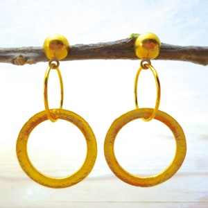 Double Circle Earrings, Gold Stud Dangle Hoops, Gift for women, Hoop Round Drop Earrings, Modern Jewelry, Christmas Gift, Everyday Wear