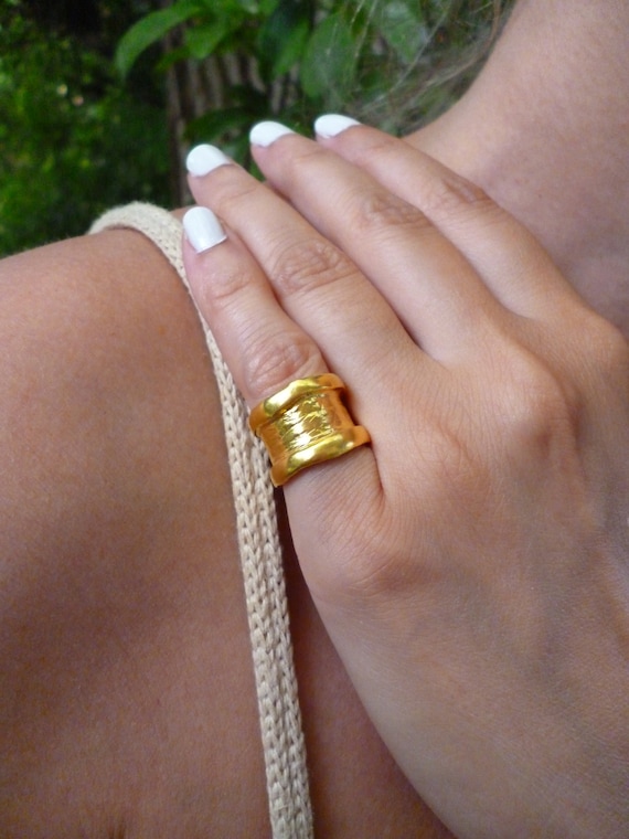 Gold Thick Chunky Chevalier Ring Wide Band Little Finger Ring