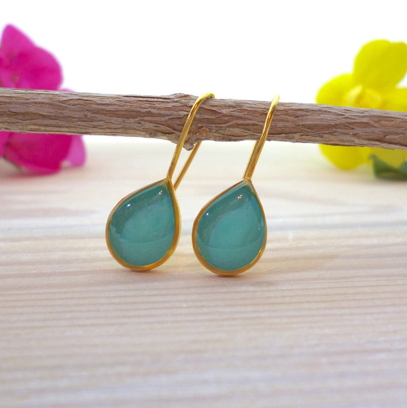 Turquoise Teardrop Resin Enamel Earrings Personalized Etsy