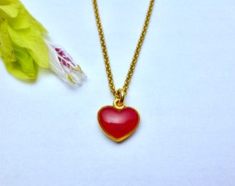 Valentines Day Necklace Gift for her, Girlfriend Birthday Gift, Small Mini Cute Tiny Gold Red Heart Necklace, Dainty Heart Silver Necklace
