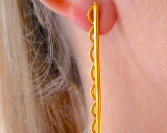 Gold Plated Long Bar Earrings: Handmade Minimalist Line Studs