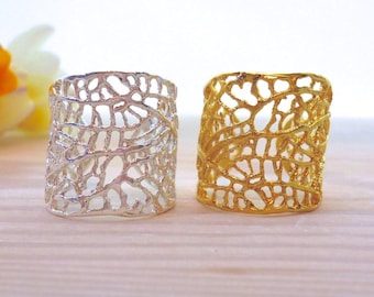Handmade Filigree Statement Ring, Gold or Silver Wide Band, Women Jewelry