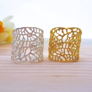 Filigree Gold or Silver Handmade Ring, Unique Birthday Gift for Women, Statement Jewelry Rings, Wide Band Lace Open Ring, Mothers Day Gift