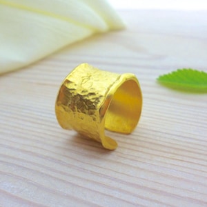 Gold Plated Chunky Ring: Hammered Adjustable Band, Handmade Jewelry