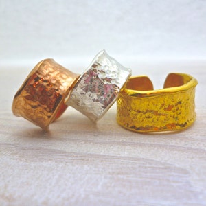 Wide Band Hammer Adjustable Ring, Brass or Sterling Silver Ring, Gold Silver or Rose Gold Ring, Handmade Jewelry, Birthday Gift For Women