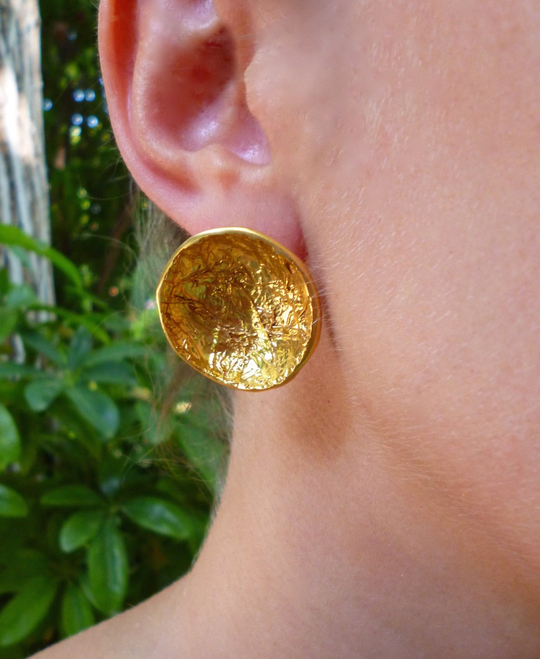 Big Gold Stud Earrings, Statement Handmade Jewelry Gift, Circle Stud Earring, Round Big Earrings