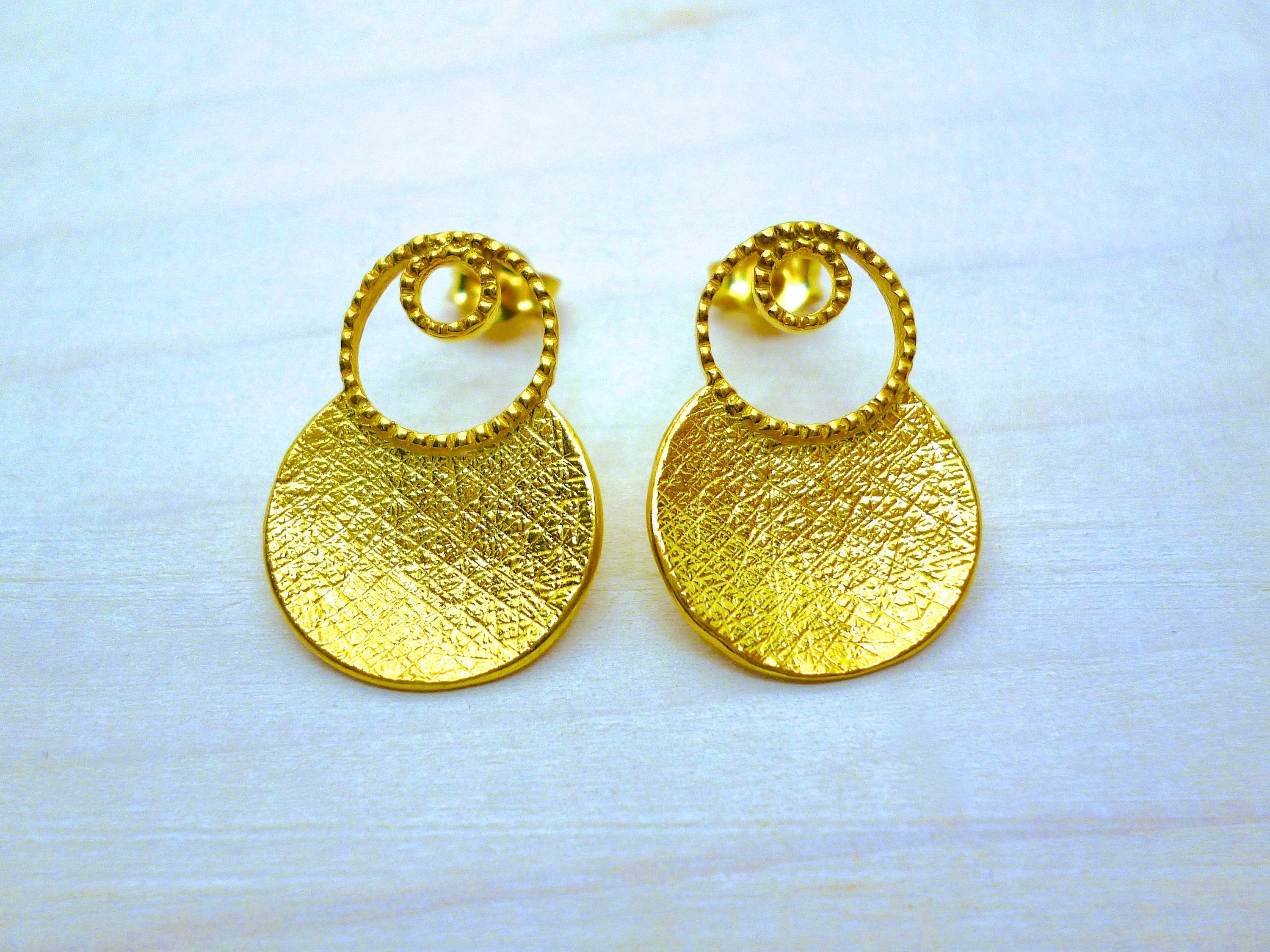 Big Disc Gold Stud Earrings Handmade Jewelry Gifts for Her Big
