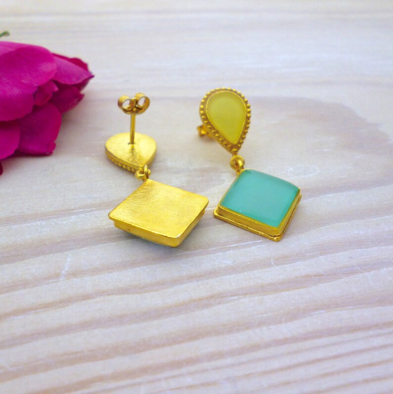 Turquoise Statement Dangle Earrings Gold, Geometric Earrings, Modern Handmade Unique Earrings, Bridesmaid Earrings, Gift for Women for her image 4