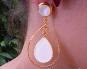 White Gold Dangle Drop Earrings, Statement Big Large Long Earrings, Enamel Resin Jewelry, Personalized Bridesmaid Gift for Women for her