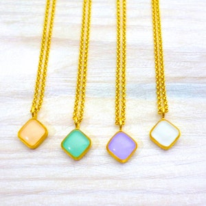 Personalized Necklaces Gift for Women, Gold Geometric Square Enamel Resin Necklace, Simple Minimalist Delicate Dainty Necklace, Mom Gift
