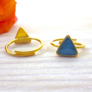 Triangle Ring,Enamel Ring, Minimal Ring, Gold Ring, Statement Ring, Modern Ring, Solitaire Ring, Geometric Ring, Unique Gifts, Blue Ring