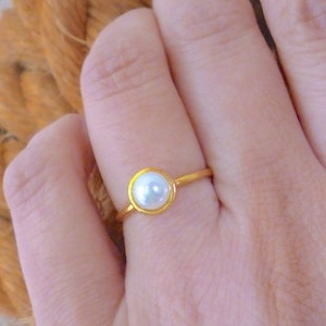 Gold Real Pearl Ring, White Pearl Ring, Promise Ring, Adjustable Ring, Simple Ring, Minimalist Ring, Everyday Ring, Pearl Jewelry, Tiny Ring