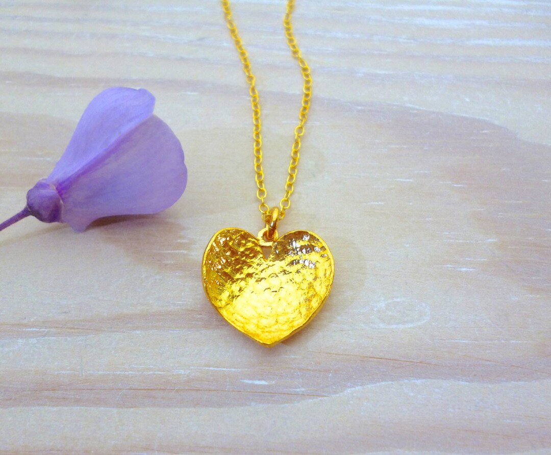 Gold Small Dainty Heart Necklace, Minimalist Gold Heart Necklace, Brass