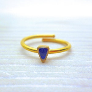 Tiny Triangle Gold Blue Ring, Unique Handmade Jewelry, Adjustable Skinny Dainty Rings, Gift for women, Brass or Sterling Silver 925