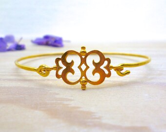 Gold Filigree Bangle Bracelet: Geometric Openwork Handmade Jewelry