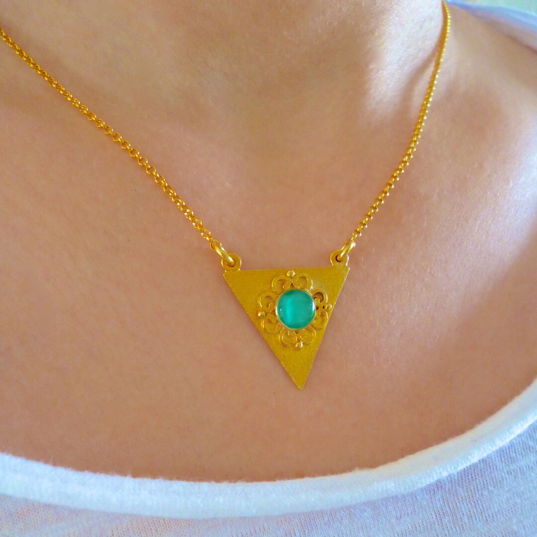 Triangular Jewellery Turquoise Enamel Gold Plated Triangle Necklace - Boho Statement Jewelry ...