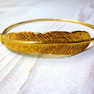 Feather Gold Bangle Women Bracelet, Brass or Sterling Silver, Bohemian Handmade Jewelry, Hippie Boho Bracelets, Gift for women, Unique Gifts