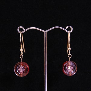 Bronze donut and pink Swarovski crystals with 24kt gold vermeil/925 sterling silver hook earrings