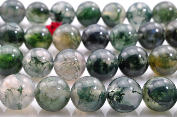 A grade-47 pcs of Natural moss agate smooth round beads in 8mm | Etsy