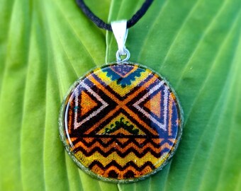 Tribal Print Orgone Pendant w/ Black Tourmaline - Root Chakra Crystal Jewellery - Empath Protection - African Ankara Chitenge Print - Medium