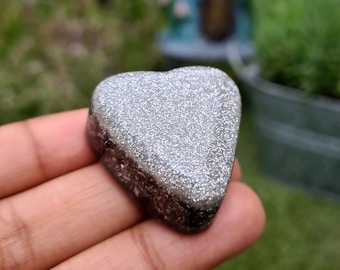 Silver Glitter Orgone Pocket Piece - Heart - Black tourmaline & shungite - EMF 5G protection, empath grounding, Reiki healing crystal energy