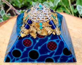 Orgone Pyramid - Feng Shui Decor - Hippie Crystal Witch Gift - Mindfulness Meditation - Metaphysical Altar Tool - Turquoise & Lapis Lazuli