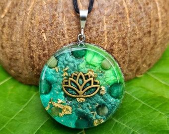 Abundance Orgone Pendant w/ Jade & Aventurine - Lotus - Yoga Meditation Crystal Summer Jewellery - Spiritual Gift Necklace -Large