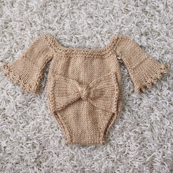 Newborn Knitting PATTERN - Newborn  reborn Size Knit Mon Petit Cadeau Romper - Instant Download PDF - Photography Prop   knit romper