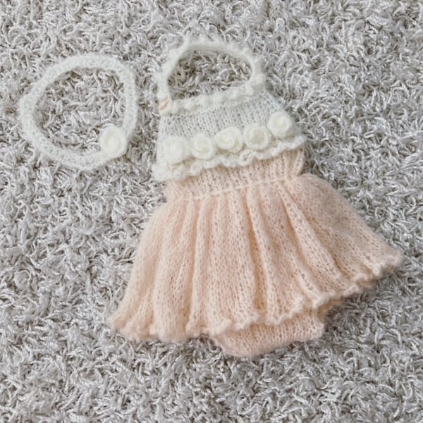 Newborn Knitting/crochet PATTERN - Newborn size Beau Soleil romper set - Instant Download PDF - Photography Prop