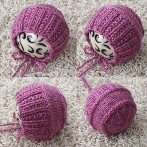 Newborn Knitting PATTERN - Newborn  reborn knit Mingle round back bonnet - Instant Download PDF - Photography Prop