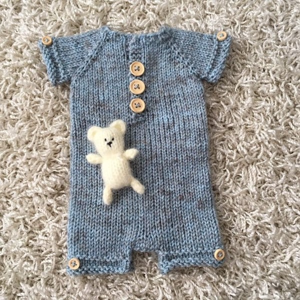 Newborn Knitting PATTERN - Newborn  reborn Size Knit Rowan romper and bear in DK - Instant Download PDF - Photography Prop