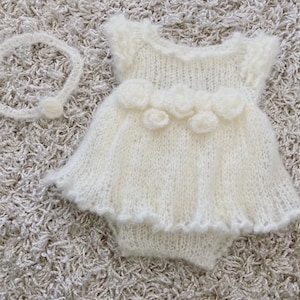 Newborn Knitting PATTERN - Newborn/reborn Size Knit Ria Romper set- Instant Download PDF - Photography Prop   knit romper
