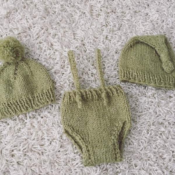 Newborn Knitting/crochet PATTERN - Newborn  reborn Size Knit Colt 3 piece set- Instant Download PDF - Photography Prop